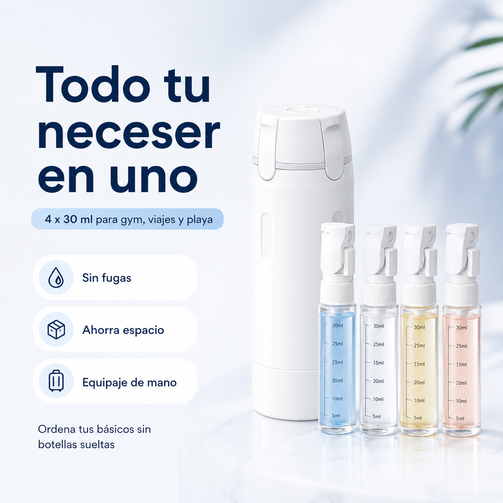 TravelGo™ Dispensador 4 en 1 para Gym, Viajes y Playa